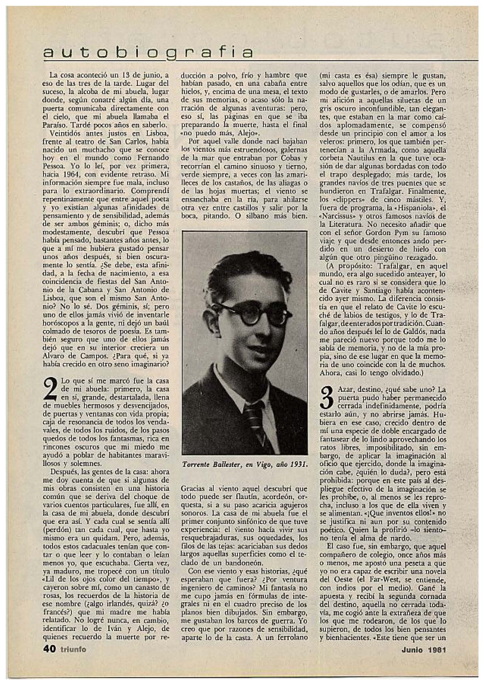 Portada de Autobiografía de Gonzalo Torrente Ballester (1981)