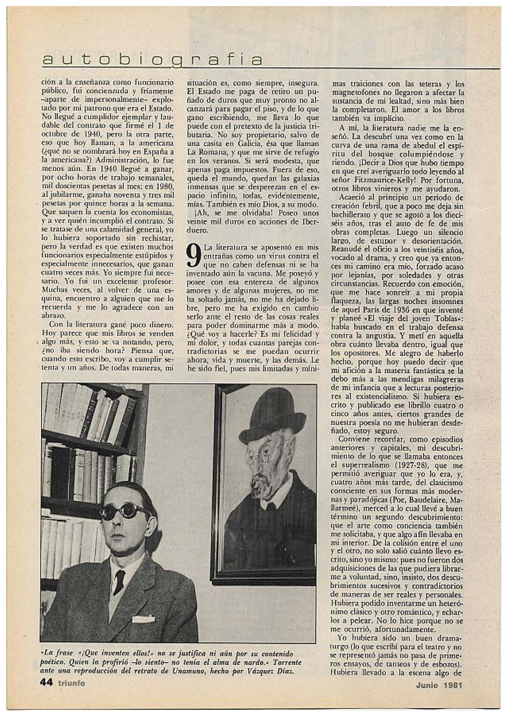 Portada de Autobiografía de Gonzalo Torrente Ballester (1981)