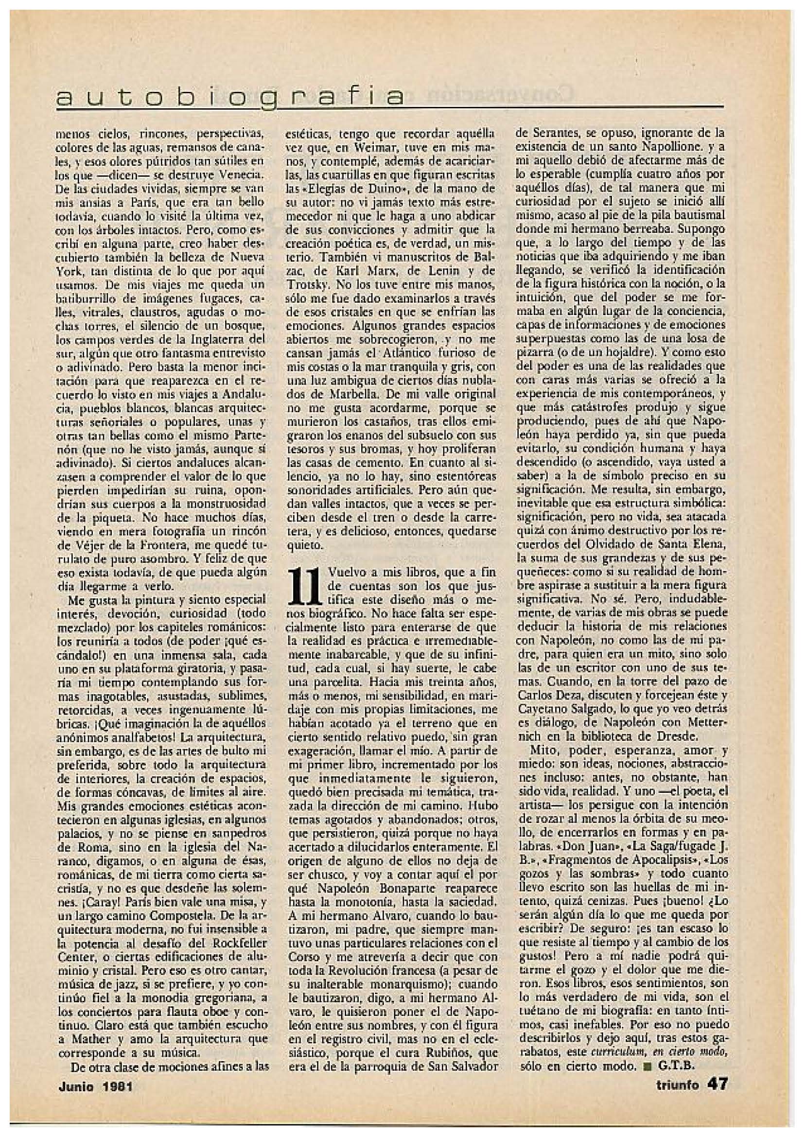 Portada de Autobiografía de Gonzalo Torrente Ballester (1981)